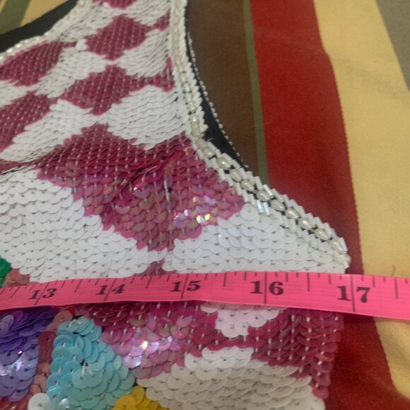 VTG Carina Dress Multicolor Sequin Geometric Sleeveless Mini Sz M Y2K Bodycon - Picture 15 of 16